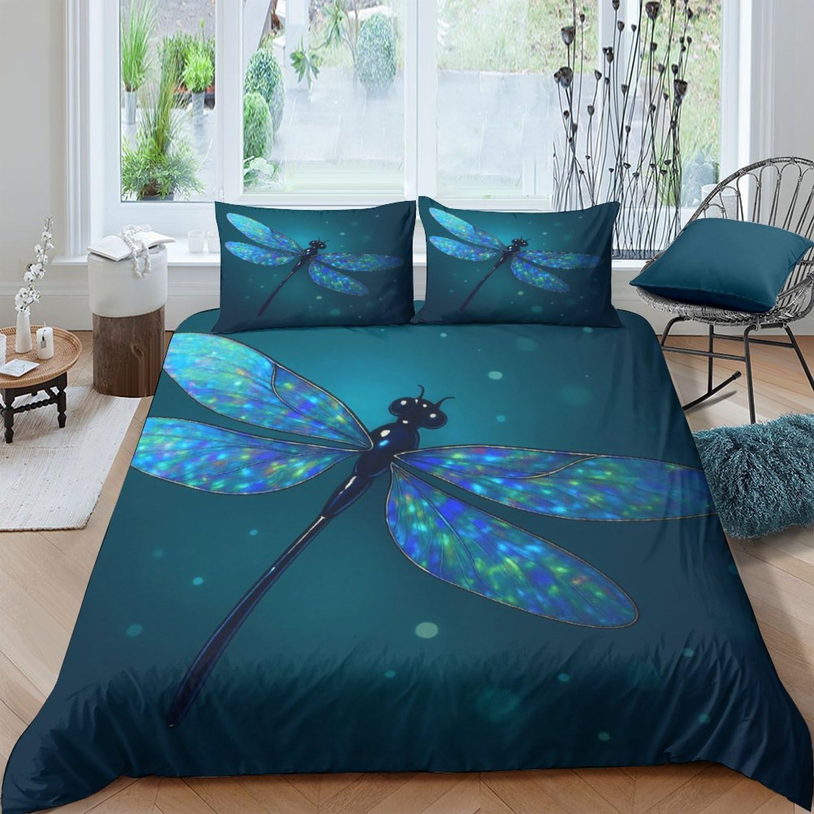 Ctjqhvkz Style-5 3D Printed Blue Dragonfly Fitted Sheet Microfiber Soft Mattress Cover For Bedroom Living Room Dorm Decor Protection Single（135X200cm）