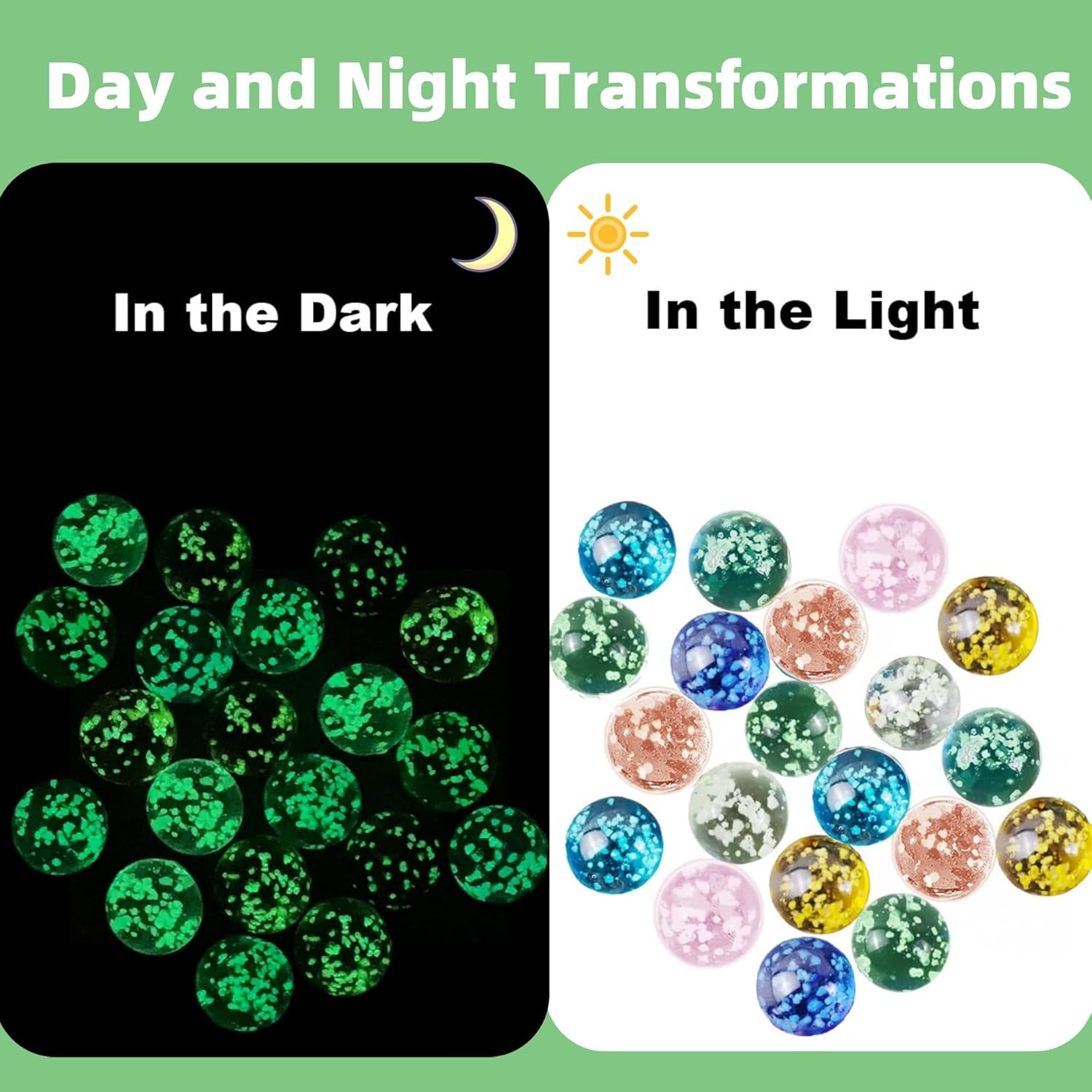 Pack of 20 16 mm Small Glass Marbles, 10 Colours Marbles, Luminous Marbles Glass, Glow in The Dark Dotted Glass Marbles, Decorative Bowls Marble Game Glass