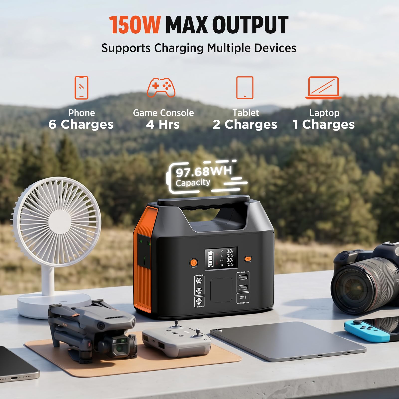 SinKeu Estación de energía portátil, generador solar de 97.68 Wh, batería de respaldo de electricidad de 230 V/150 W salida de CA con panel solar de 40 W para camping, emergencia, fuera de la red, al