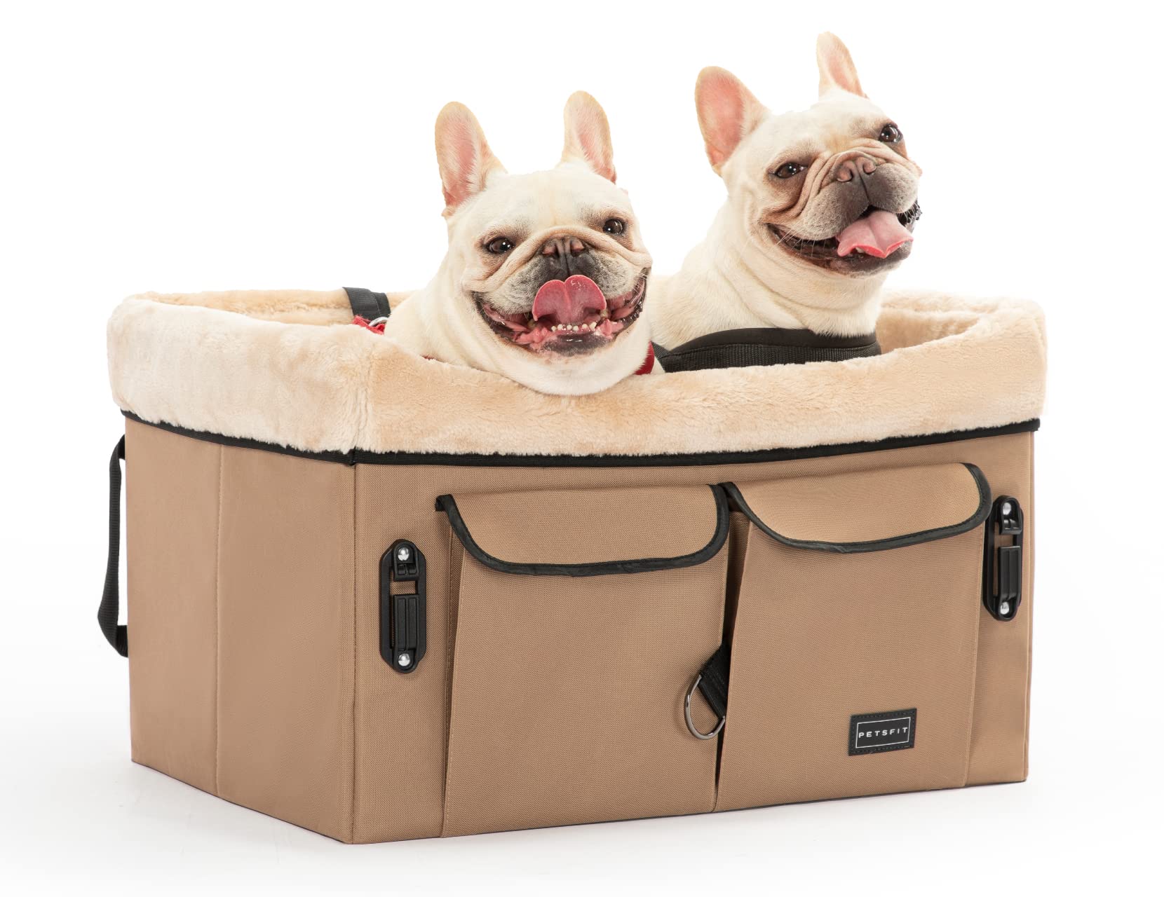 Petsfit Asiento de coche para perro de tamaño mediano, con hebillas de patente, almohadilla lavable, asiento elevador mejorado de hasta 20 kg, caqui