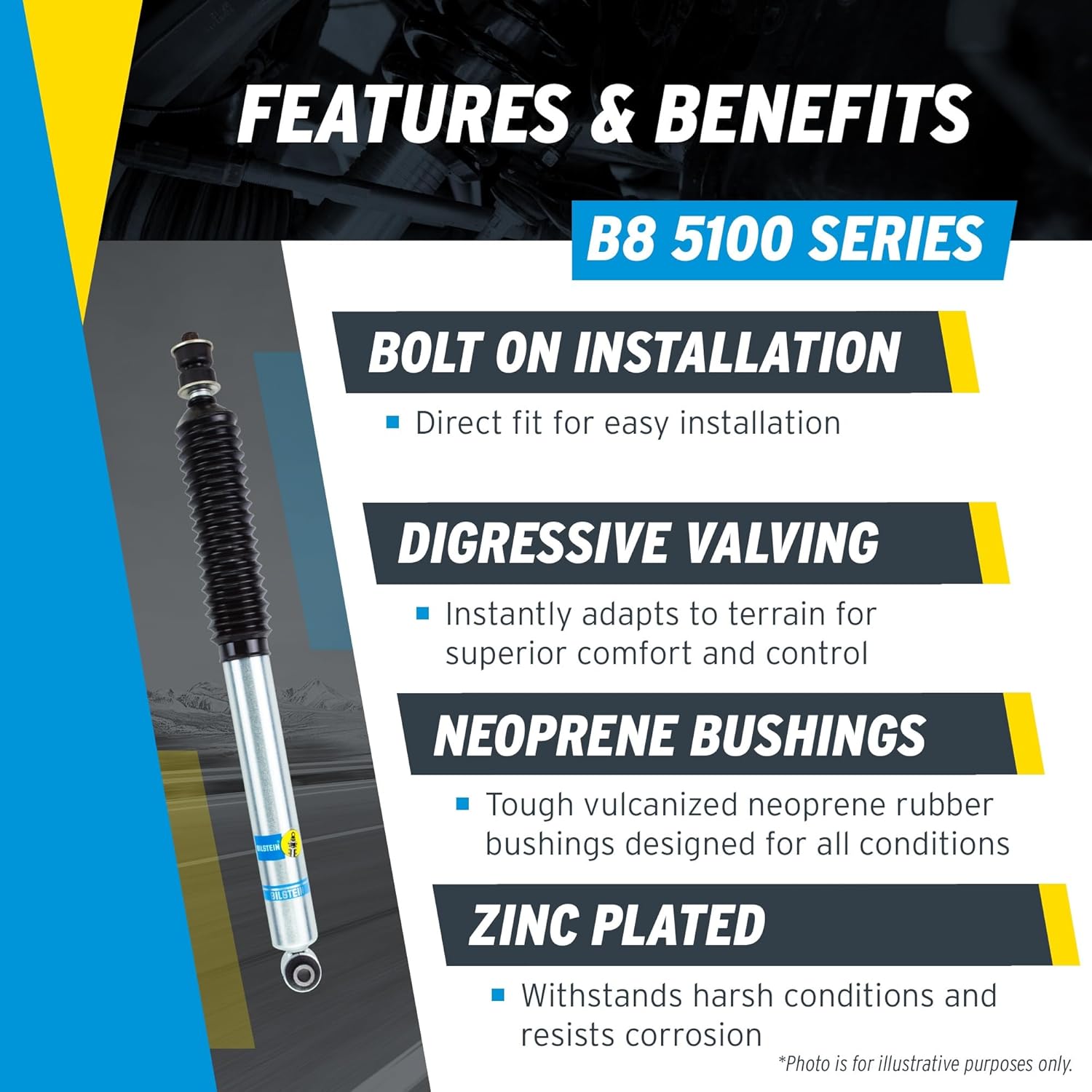 Bilstein Set of Front and Rear B8 5100 Series Shocks Compatible with 2017-2025 F250/F350 4WD w/o Tremor Package with 2-2.5" Front & 0-1" Rear Lift | Easy Installation