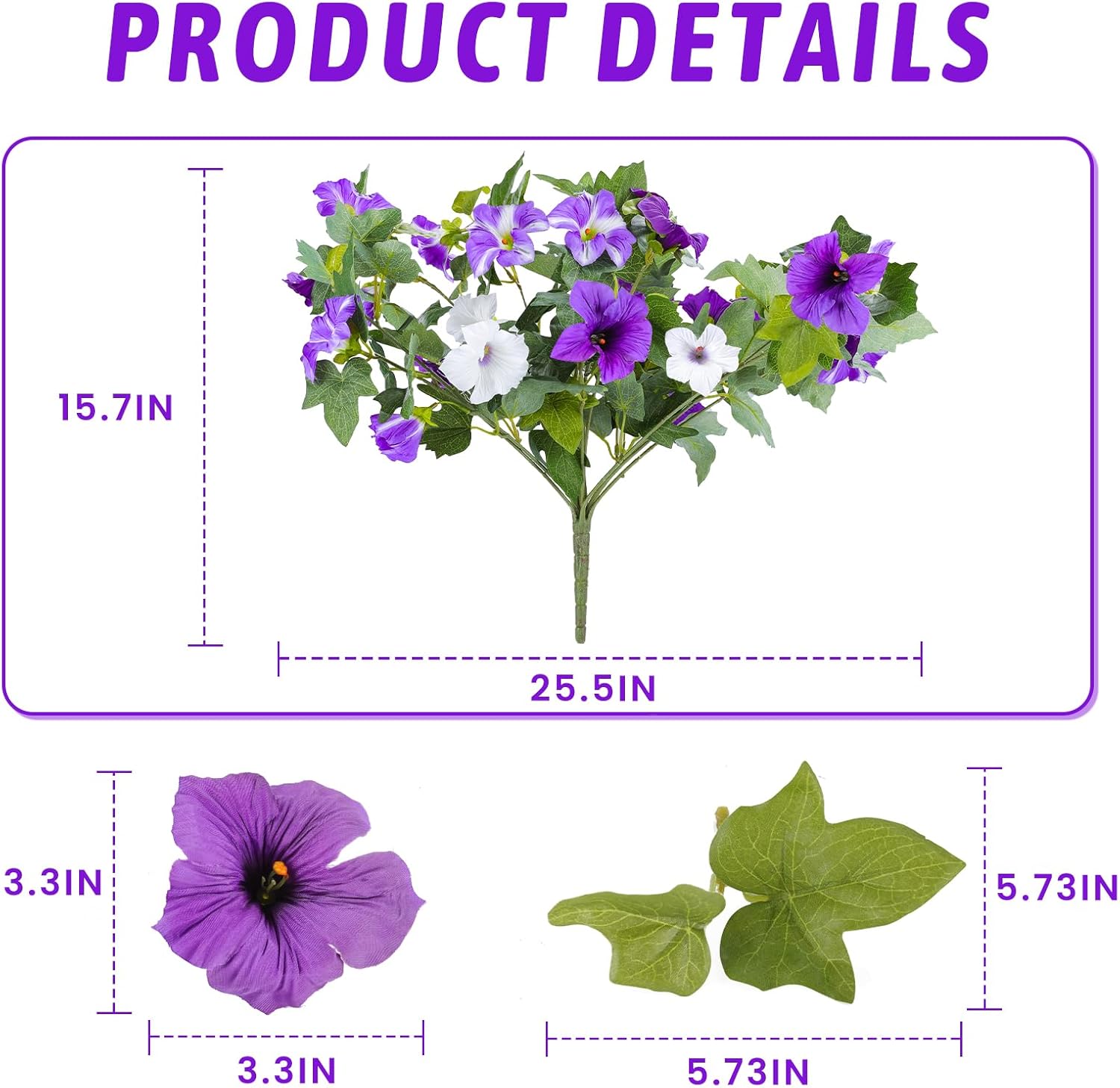 Artificial Fake Flowers for Outdoor Plants Decoration,2 Pcs Faux Petunias Flowers Plants UV Resistant Silk for Porch Yard Garden Home Indoor Decor(Purple White) - Image 2