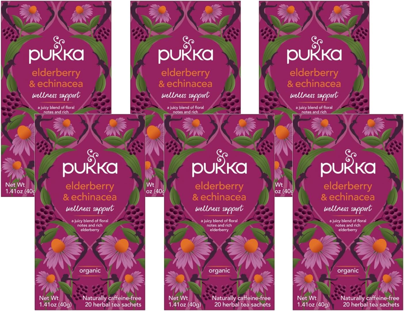 Pukka Elderberry & Echinacea Herbal Tea, 20ct (Pack of 6)