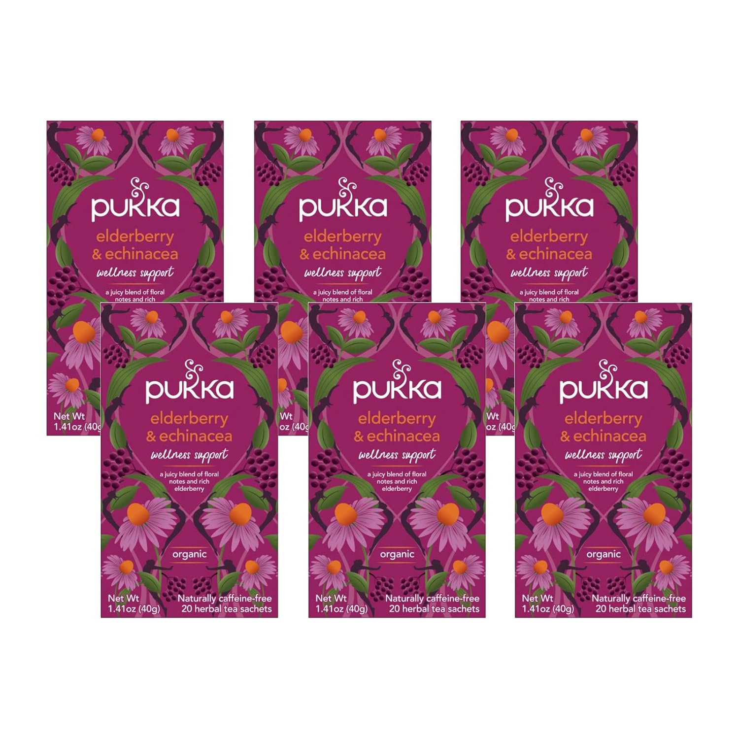 Pukka Elderberry & Echinacea Herbal Tea, 20ct (Pack of 6)