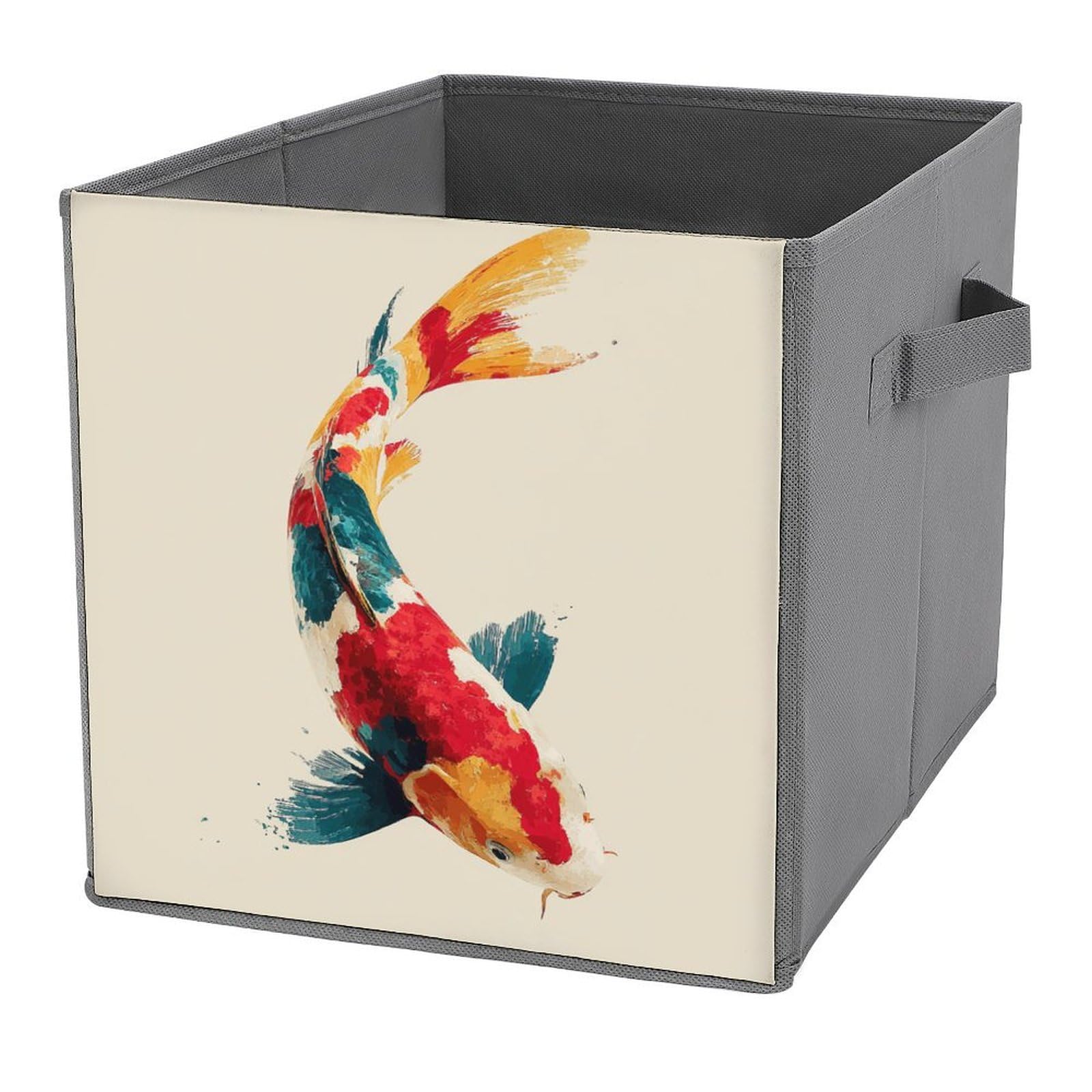 Jubonexis Vintage Fish Minimalistic Cube Storage Bins Storage Cubes Foldable Decorative Fabric Storage Baskets Home Organizers with Handles for Shelves,Closet, 27x27 CM