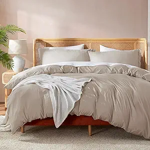 Nestl Full Duvet Cover Set with Comforter Insert - Linen 4 Piece 80x90 Duvet Cover & 2 Pillow Shams with White Quilted Down Alternative Comforter, Ultra Soft, All Season