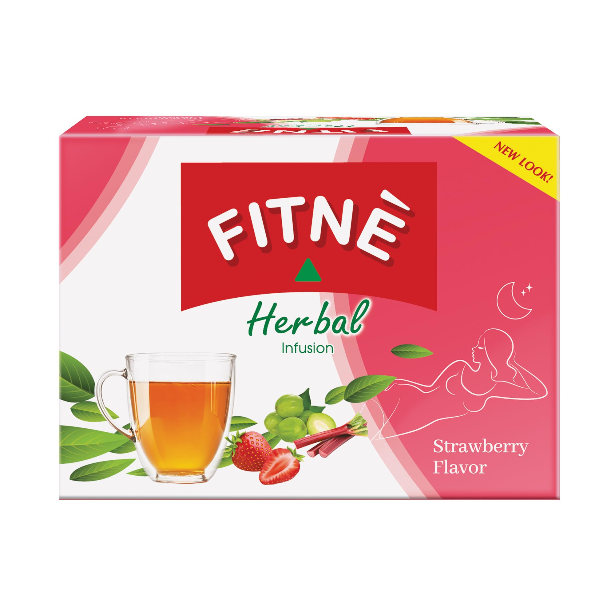 FITNE Strawberry Herbal Detox Tea Fruity Myrobalan Rhubard Senna Infusion Cleansing High Antioxidant No Calories Stevia Sweetener, 12 Tea Bags