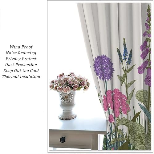 Miniatura 550 de Retro 70s Floral Blackout Window Curtains, Watercolor Flower Plant Rustic Modern Style Pattern Window Drapes, for Bedroom Living Room 42x45in 2