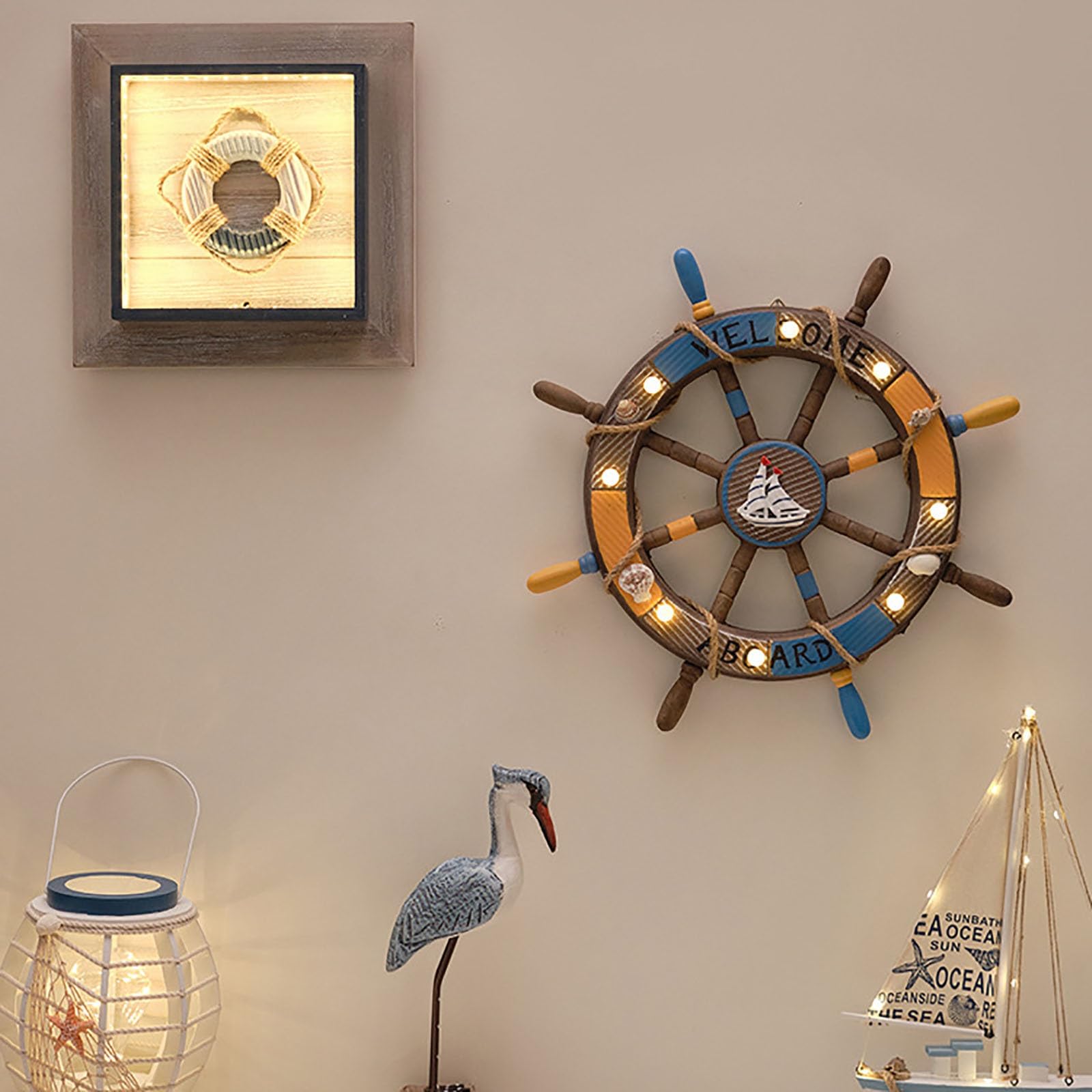 Wanddeko Maritime Dekoration Schiff, Wanddeko Aus Holz, Fischnetz Schiff Lenkrad Deko,Holz Deko Zur Wanddekoration