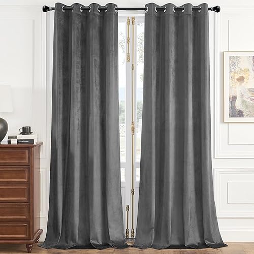 ChrisDowa Cortinas de terciopelo dorado de 84 pulgadas de largo, juego de 2 paneles con aislamiento térmico para oscurecer la habitación, cortinas