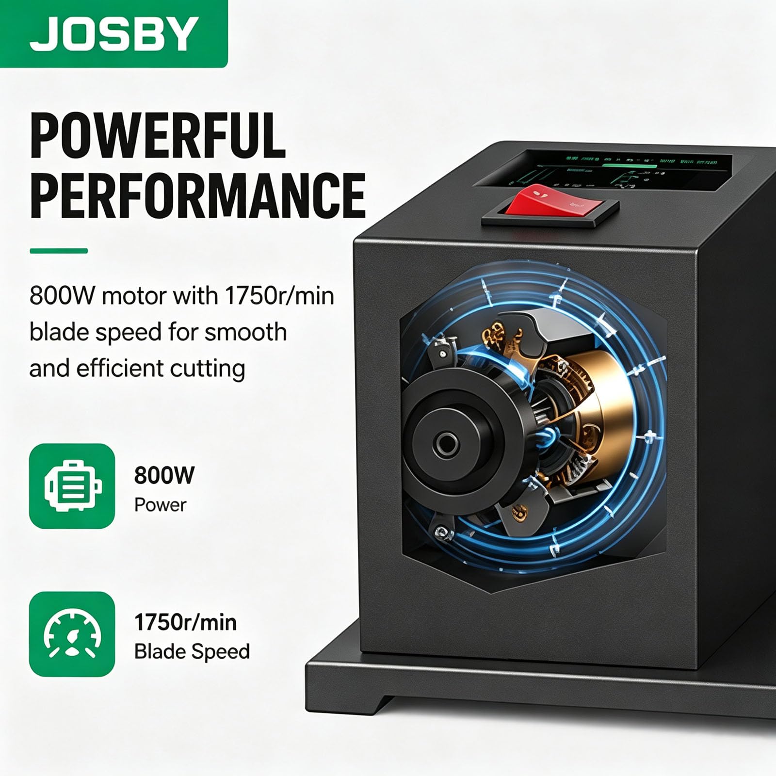 JOSBY Sierra De Cinta De Sobremesa De 800 W, Sierra De Cinta Portátil para Madera De 1750 RPM, Corte Angular De 0 A 45°, Profundidad De Corte De 70 Mm Y Profundidad De Garganta De 90 Mm