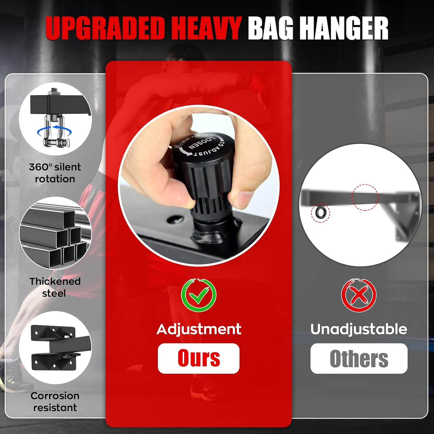 Heavy Bag Hanger - Wall Mount Punching Bag Hanger, Adjustable Heavy-Duty Boxing Bag Wall Bracket, Punching Bag Mount Stand for Home or Gym, for Kickboxing Bag, Muay Thai Bag,Etc (Supports up to 800Ib)