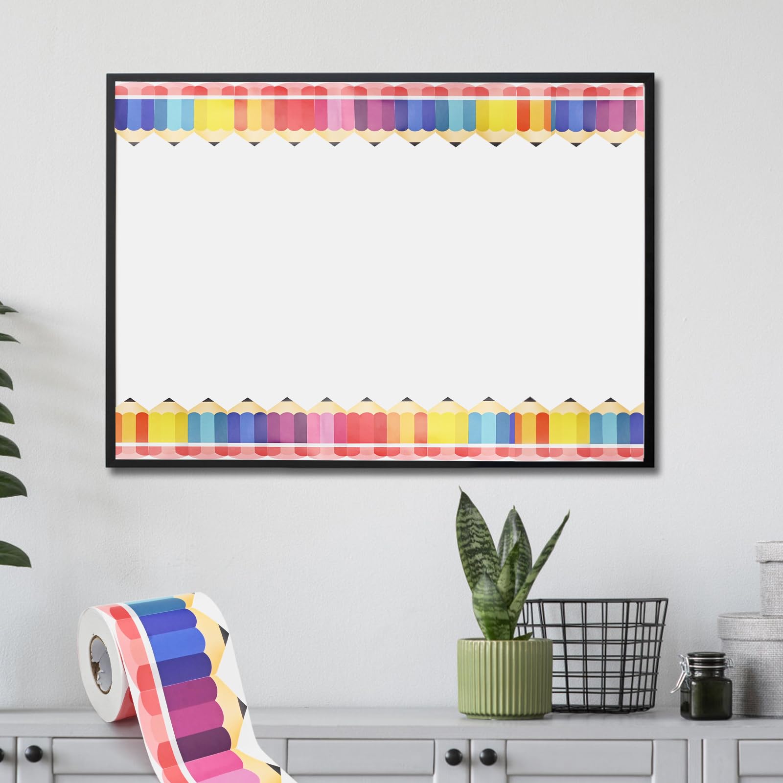Autocollants Décoratifs Bordure Crayon - 20 M X 7 Cm, Multicolores, PVC, Pour Tableau D'école Et Décoration
