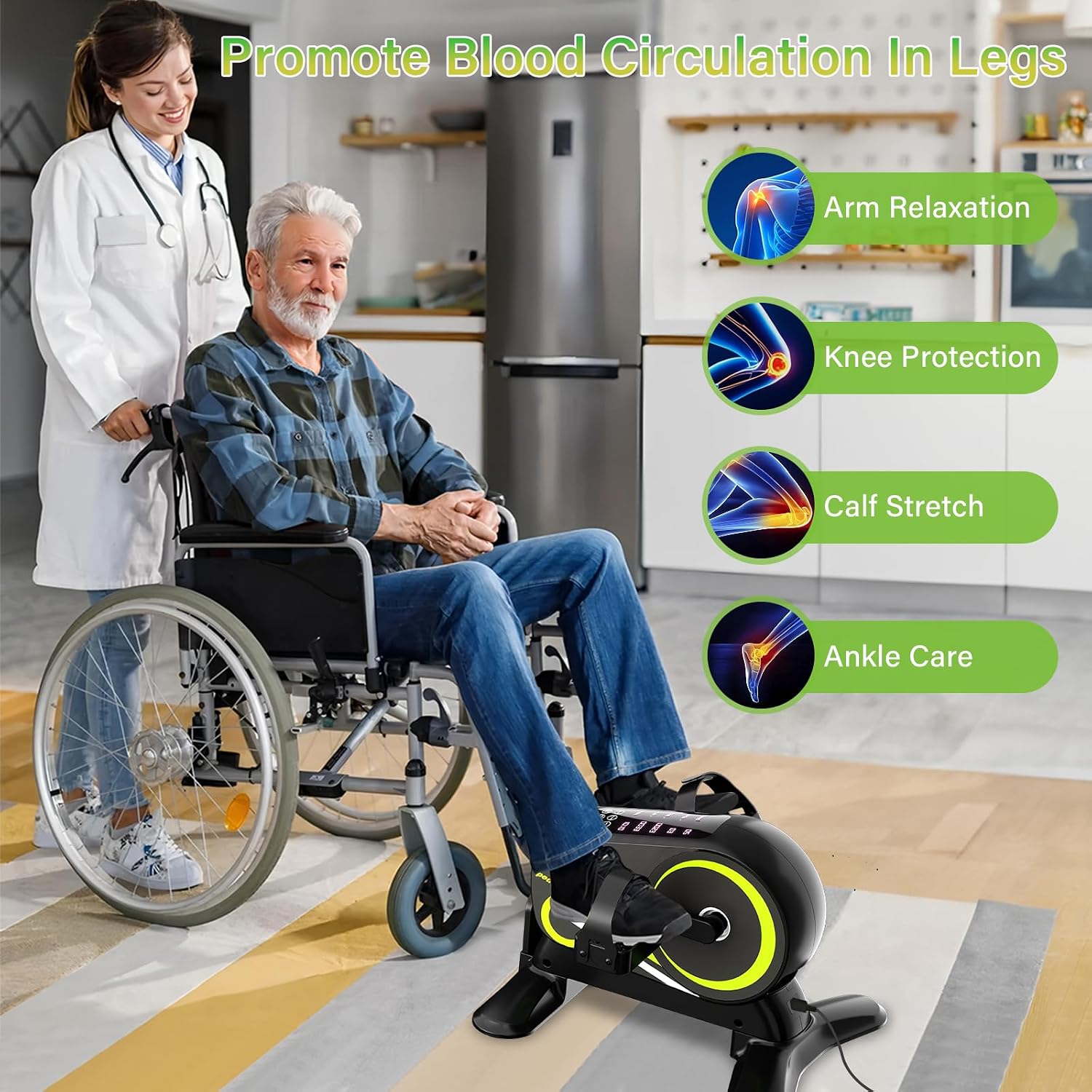 Mini Exercise Bike, Motorized Under Desk Pedal Exerciser Leg/Arm Cycle for Senior, Auto&Manual Mode, Adjustable Speed, LCD Display, Remote Control