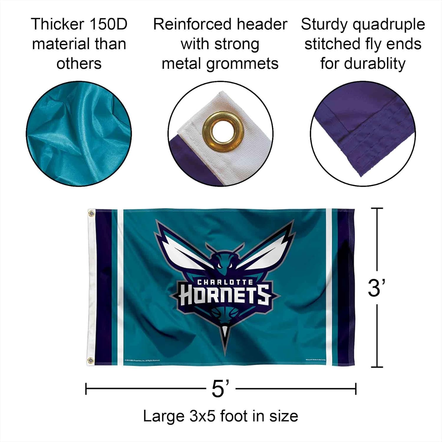 Charlotte Hornets 3x5 Flag - Image 2