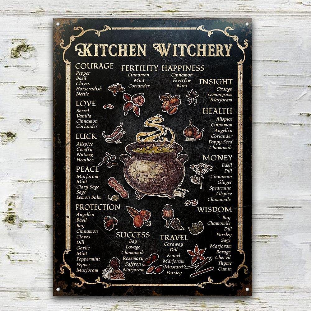 Nostalgic Vintage Metal Wall Décor 8 X 12 Inches Witch Kitchen Witchery Vintage Rust Styled House Decor Witches Magic Knowledge Kitchen Blessing Incense Artwork Tin Signs for Bar Funny Metal Tin Sign
