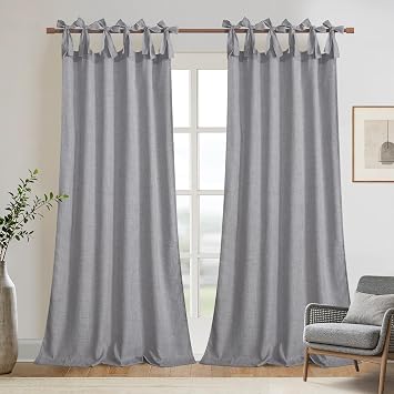 Bow Tie-Top Window Curtain Panel, Rustic-Chic Curtain Panel for Living Room or Bedroom, 52 Inches by 84 Inches, Grey, 2 Panels