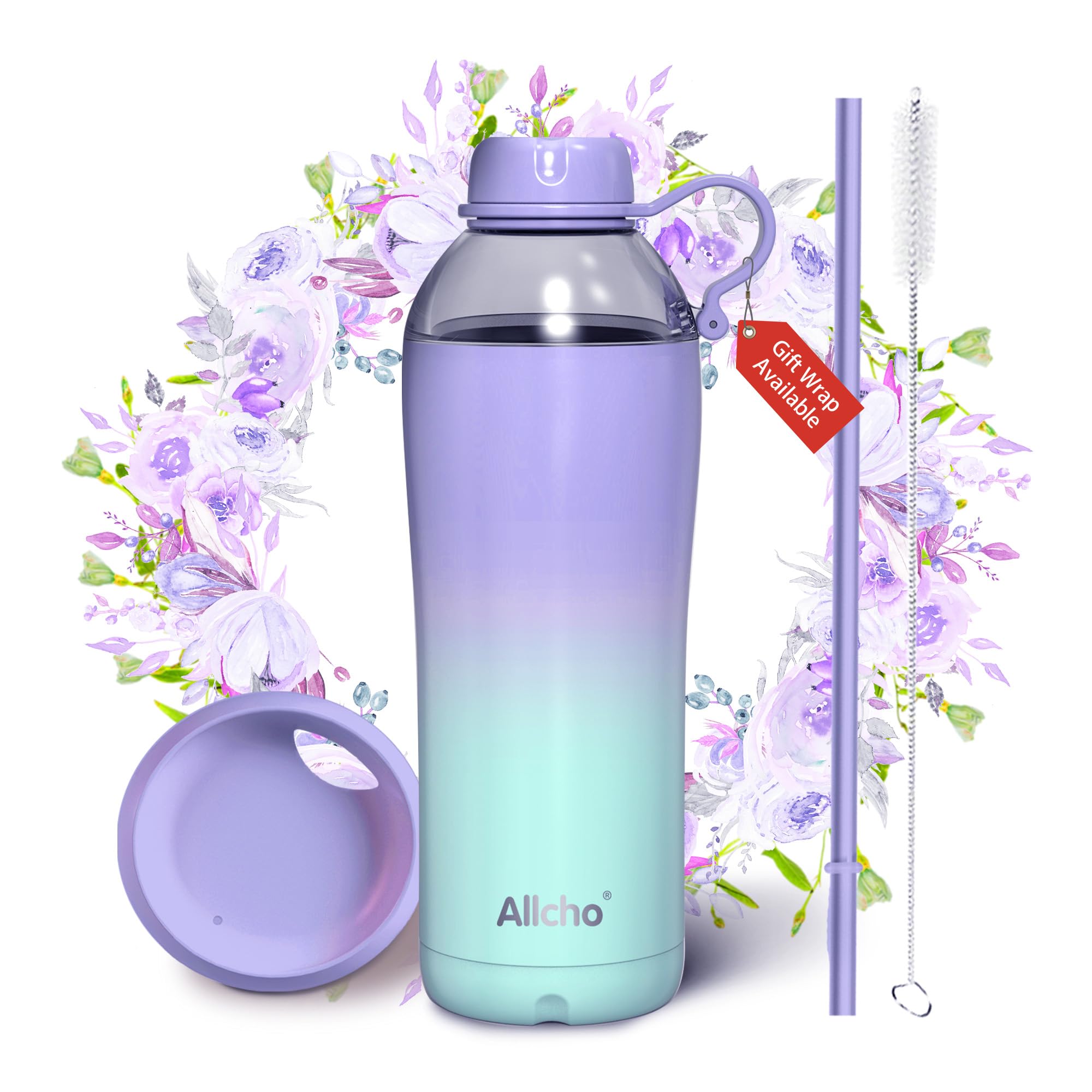 Insulated Water Bottle Christmas Gifts for Women 18 oz Stainless Steel Water Bottles Double Walled 2 Lids Chug