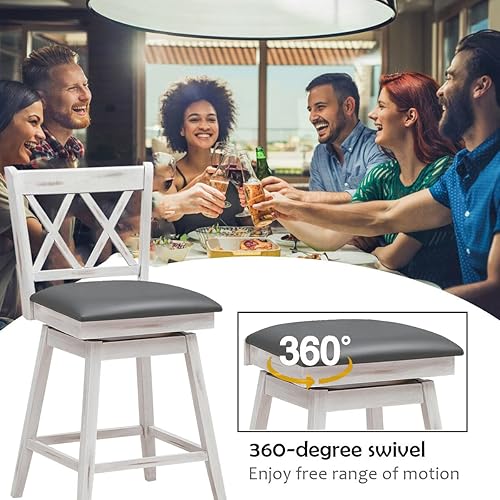 Miniatura 8 de UJOYPAYD Taburete de bar con altura de mostrador, taburetes de bar giratorios de 360 grados, silla alta tapizada de altura de asiento de 25