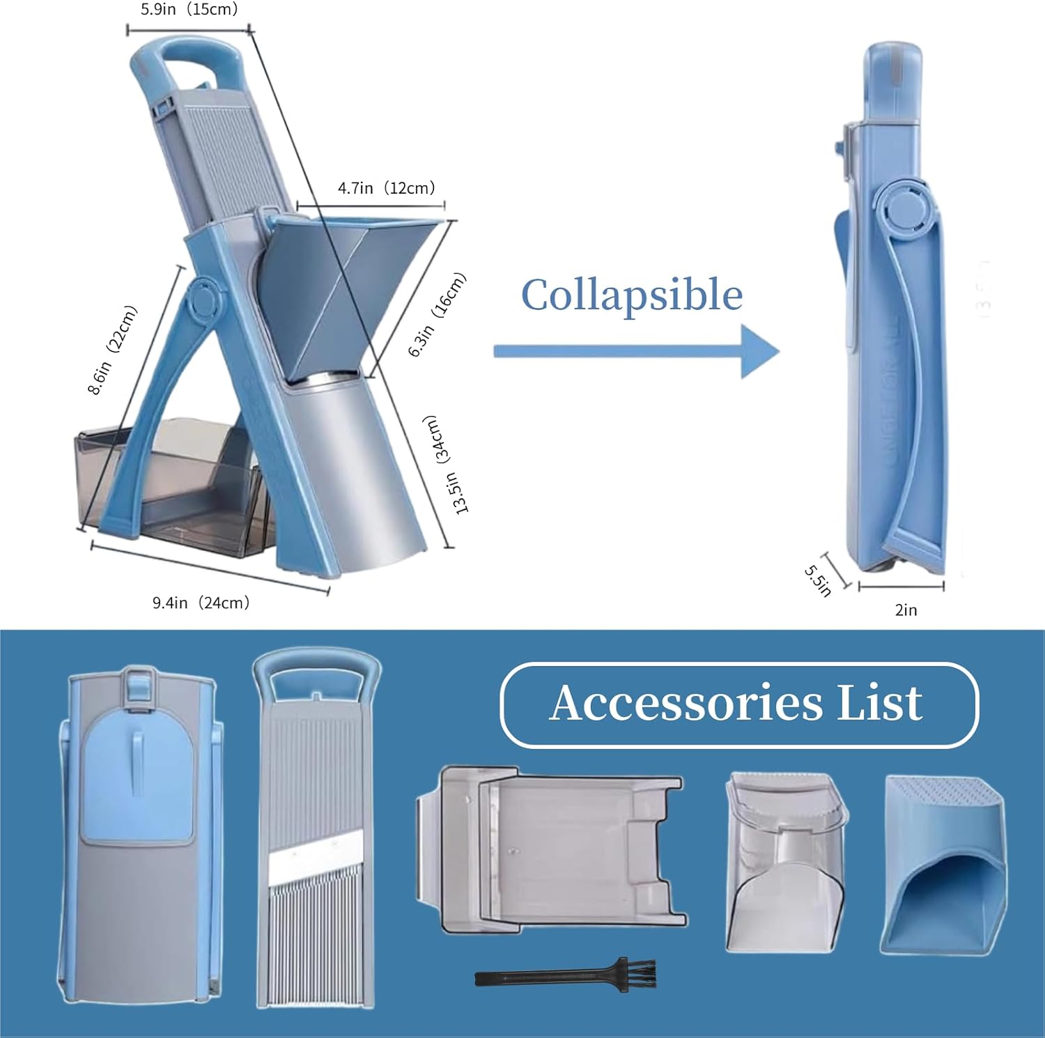 Upgraded Safe Mandoline Slicer Plus, Thickness Adjustable Vegetable Food Chopper, Potato Fries Cutter Veggie Salad Dicer Tomato Onion Versatile Mandoline Slicer for Kitchen (Blue)