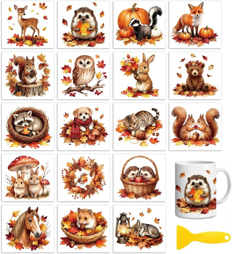 Peacoblue Autumn Animals Pumpkin Rub On Transfers Sticker for Craft