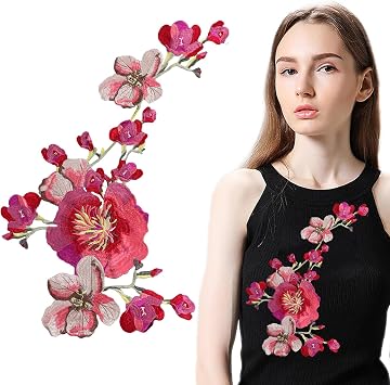 Flower Patch Applique, Sew On Embroidered Patch Rose Red Floral Patch Stickers for Jeans, Hats, Blouses, Clothing Accessories