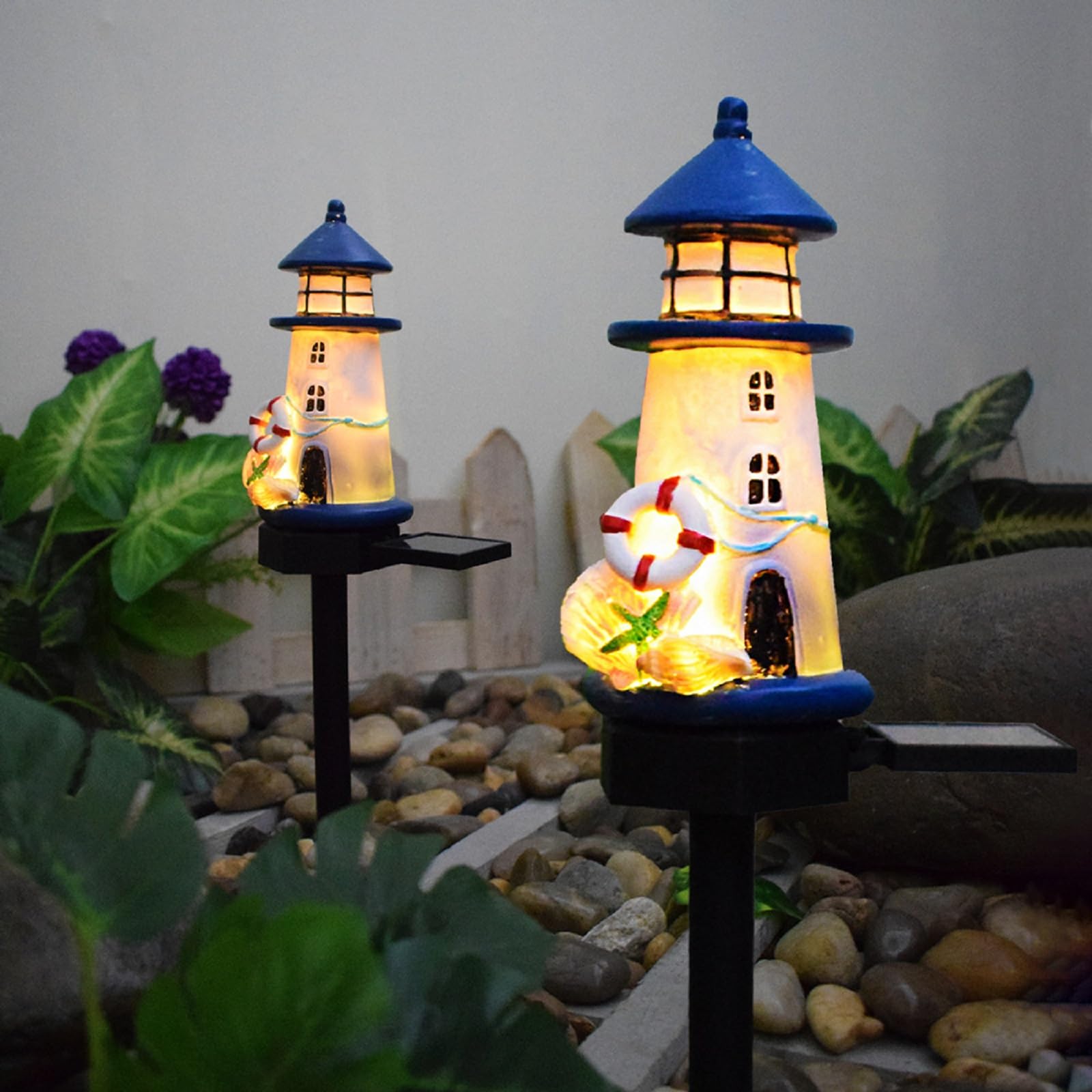 Aveki Women's 2Pc Solar Garden Lights, 2 Pack Solar Resin Lighthouse With Stake, Garden Decoration Outdoor Solar Statue Light, Waterproof Resin Statues For Patio Yard Decor, Gifts For (2Pc)
