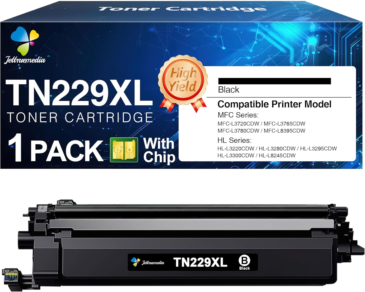 TN229XL Black High Yield Toner Cartridge Compatible Replacement for Brother TN229 TN229XL Toner Work for Brother MFC-L3780CDW HL-L3220CDW MFC-L3720CDW HL-L3280CDW MFC-L3765CDW Printer, 1 Pack