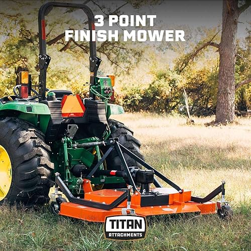 Vista 2 de Titan Attachments Cortacésped con acabado PTO de 3 puntos, Ancho de corte de 48 pulgadas, Conexión Cat 1, Acabado naranja, Descarga trasera