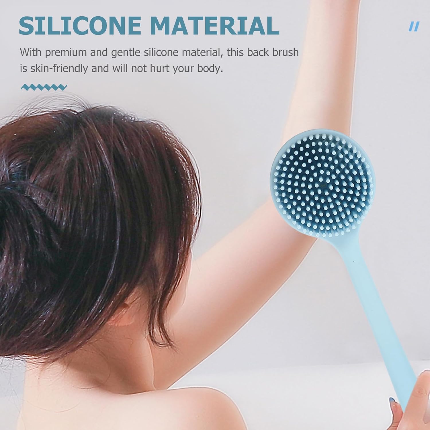 Gatuida Silicone Back Scrubber Long Handle Bath Brush, Dual-Sided Thickened Body Cleaning Brush for Adults, Nordic Blue with Nylon Core, Portable Shower Scrubber for Deep Back Exfoliation