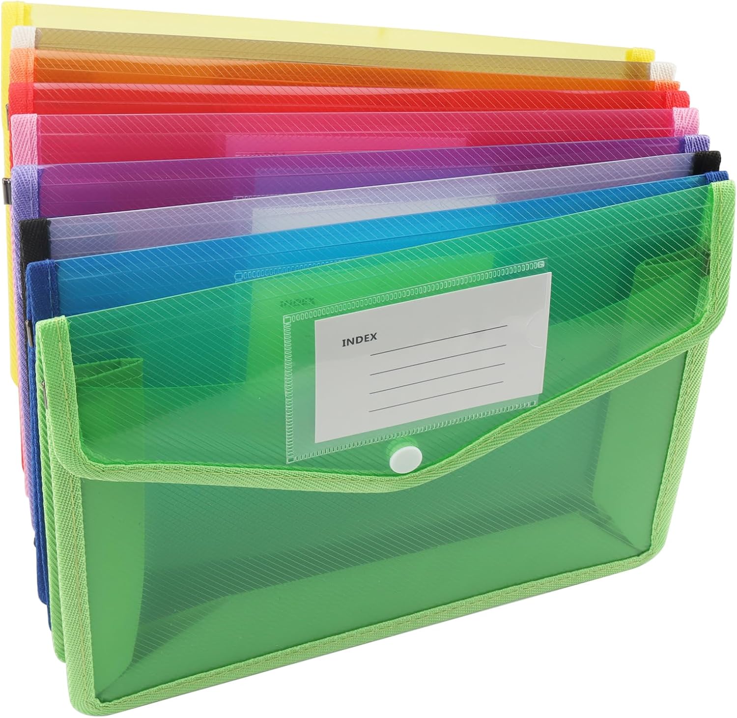 HOIGON 9 Packs A5 Plastic Expanding File Folder with Snap Closure, Waterproof 9 Assorted Color Plastic File Wallet Document Folder, A5 Plastic Wallet Folder Envelope for School Home Office