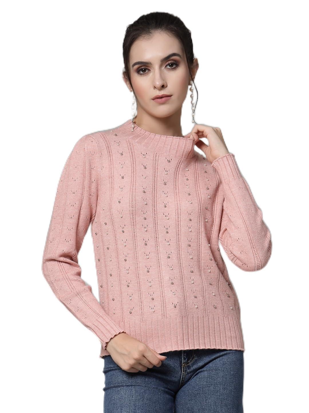 Women's Pink Pearl Embellished Knit Sweater Top-picture-15