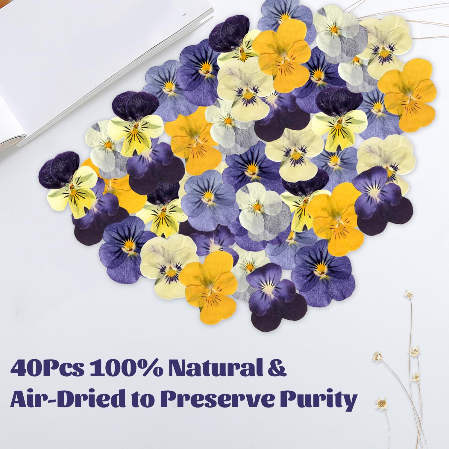 CENCERY 40 Pcs Dried Pressed Flowers, Cake Toppers and Decorations for Cakes Desserts, Cocktails, Garnish (Pansy) - Image 2