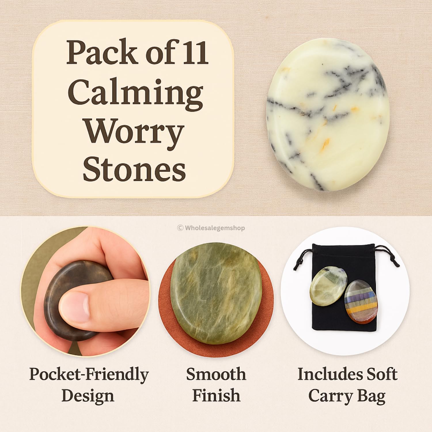 GEMSCITE Thumb Worry Stones Metaphysical Gemstone Crystal Healing Reiki Men Women Gift FENG Shui Positive Energy Love Wellness Palm Stones Wicca Powerful - Image 3