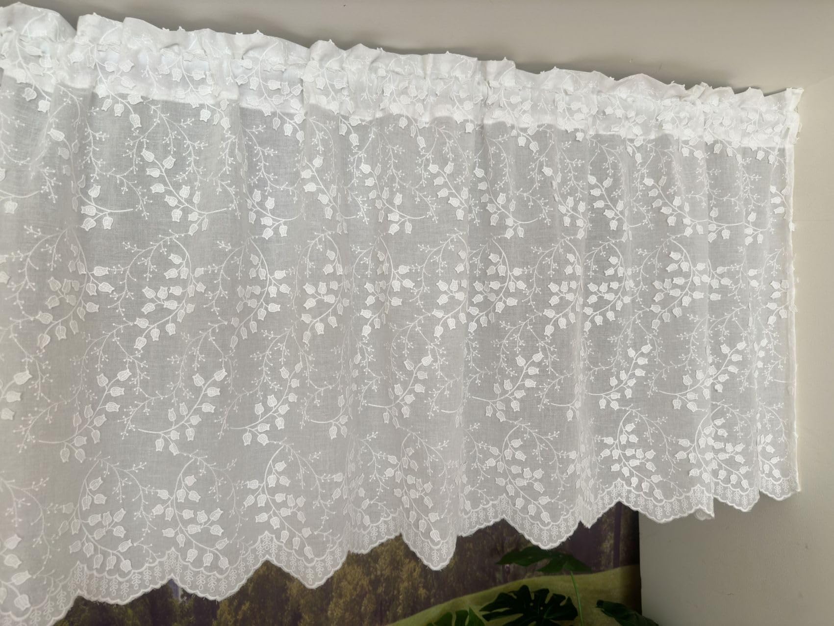 Cortina semitransparente de barra con bordado floral 3D rústico de 45x120 cm