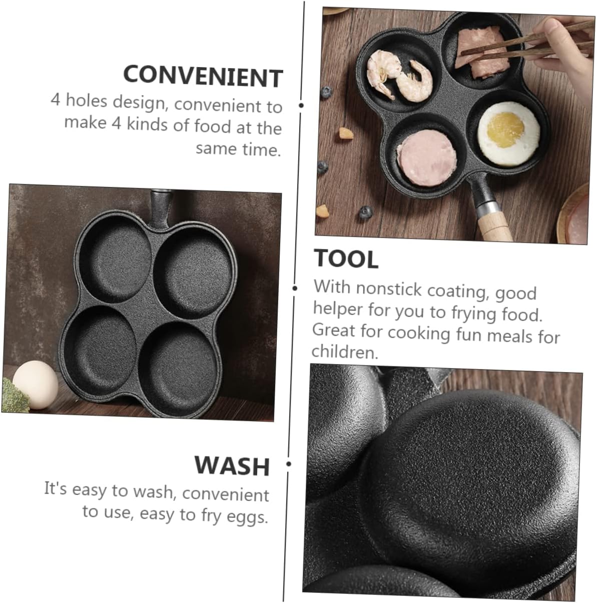 Cabilock Egg Frying Pan Non-stick Omelette Skillet Thicken Iron Mould for Quick Breakfast Cooking for Gas and Induction Stoves Easy to Clean and Portable