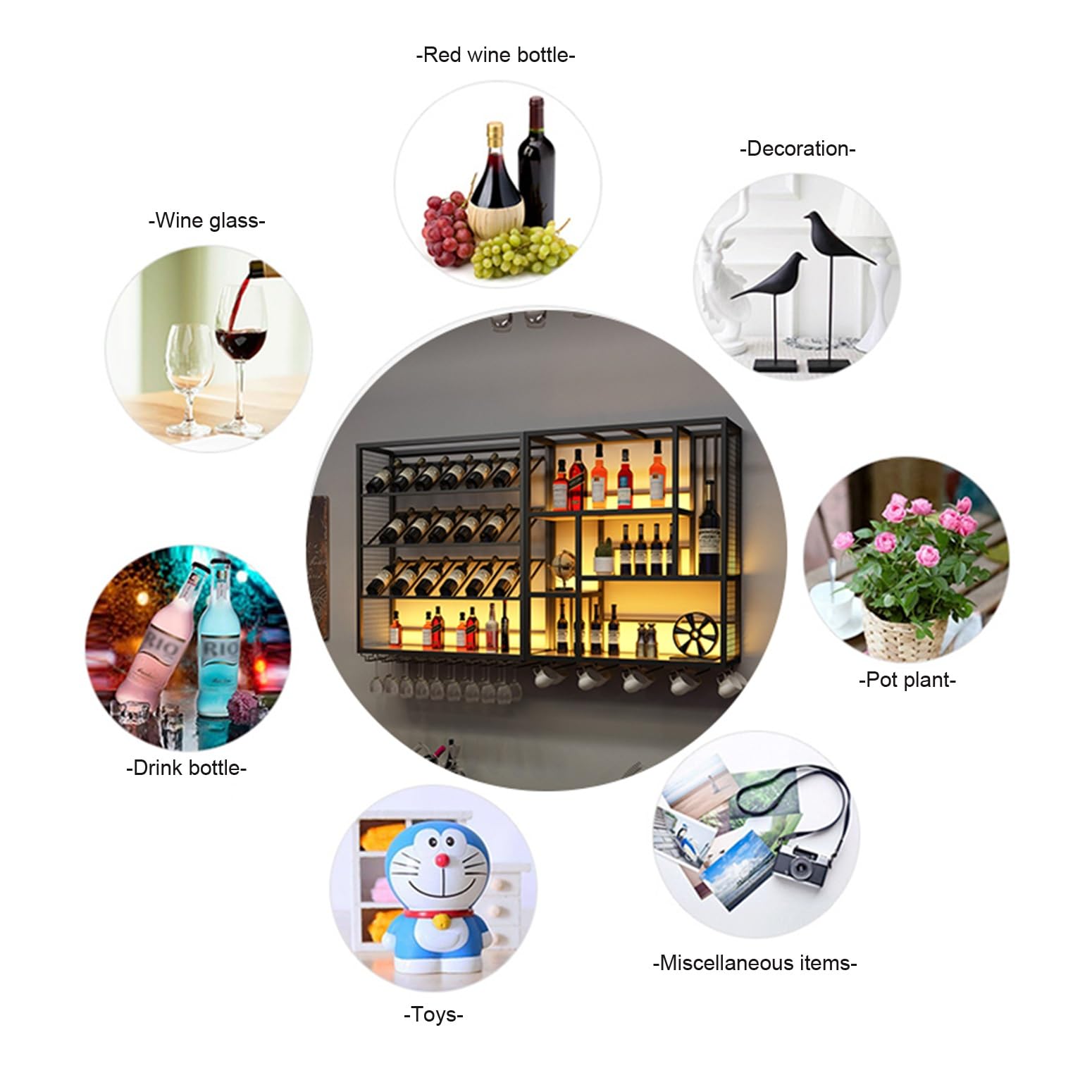 Espositore per vino da parete in metallo moderno, Design Multi-Gancio Ripiani Bar, Mensola Per Vino Industriale Calice E Portabicchieri, per Casa Cucina Sala Da Pranzo Sbarra Decorazioni(250*20*120cm/