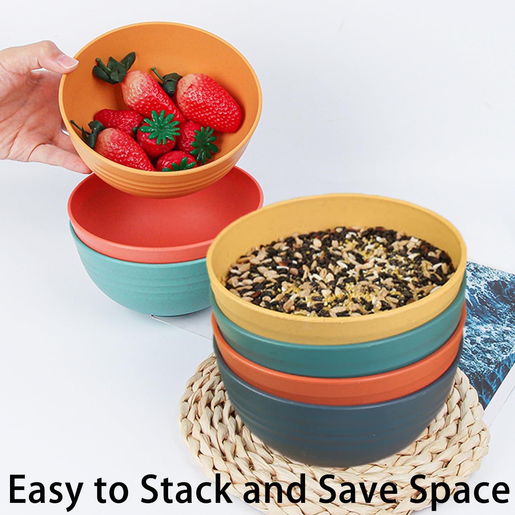 MaoMaoCha Plastic Cereal Bowls 4 Pieces, Unbreakable 700ml/24oz Lightweight Bowl Set - Image 4