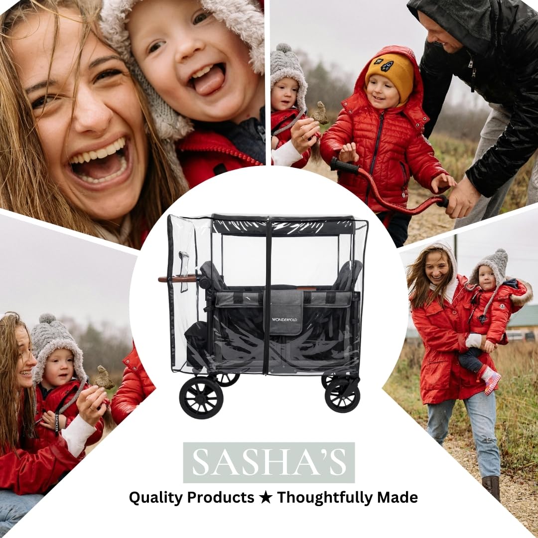 Rain Cover for the WonderFold W4 Original, W4 Luxe, and W4 Elite Stroller Wagons by SASHA'S – Clear, Zipper Access, Maximum Coverage (Stroller Wagon Not Included)