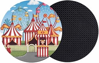 Coasters Set of 2, Amusement Park Round Drink Coasters for Coffee Table Decor, Cute Cartoon Wheelwheels Circus Absorbent Cup Coaster for Housewarming Gift/Home Décor, 4 Inches