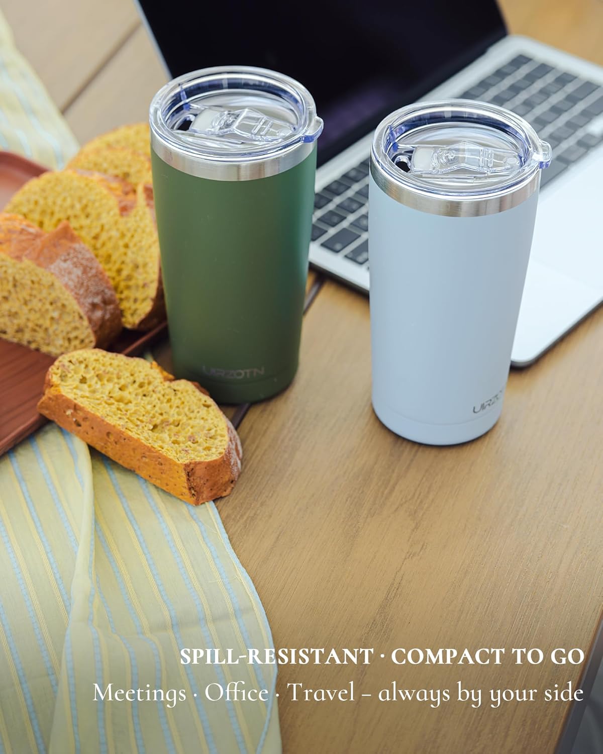 Travel Coffee Tumbler 20oz, Leakproof Travel Coffee Mug with Dual Lids and Straw, Stainless Steel Double Wall Vacuum Insulated Tumbler for Hot/Iced Drinks (Army Green, Textured Matte) - Image 3