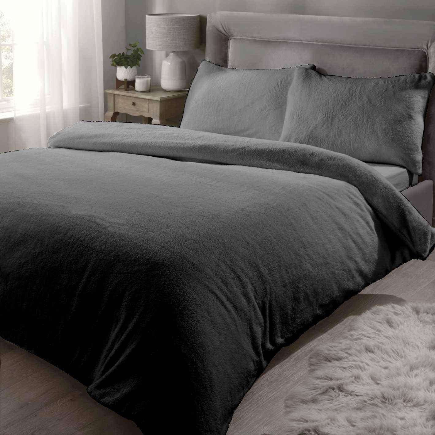 Rapport Home Teddy Double Charcoal Duvet Set