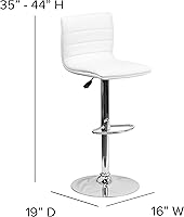 Vista 3 de Flash Funiture silla de bar ajustable con base cromada, Vinilo, Blanco