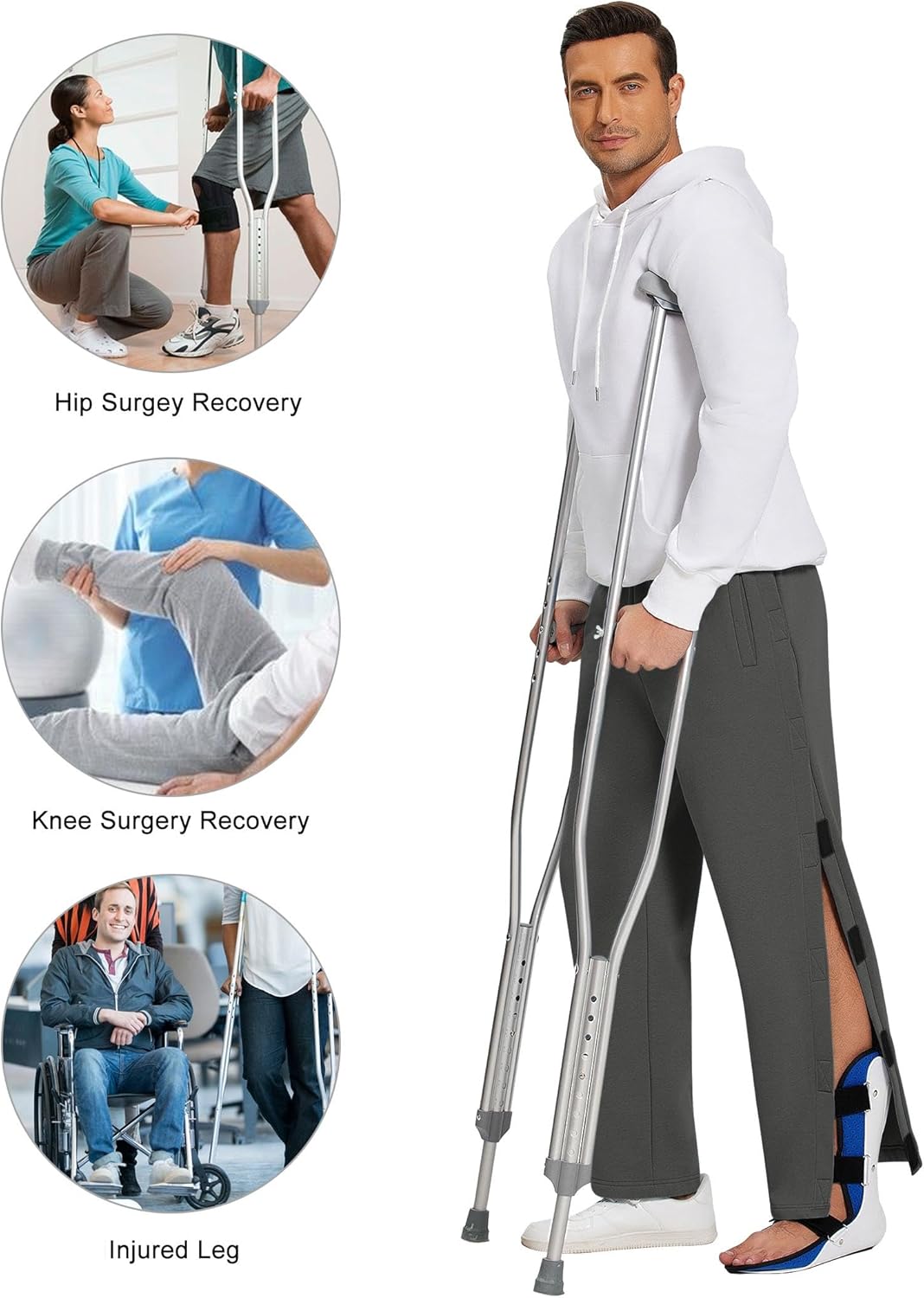 Deyeek Mens Fleece Tear Away Pants Loose Fit Post Knee Replacement Surgery Pants Breakaway Sweatpants Side Snap with Pockets - Image 6