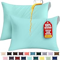 Vista 24 de Utopia Bedding Protector de almohada impermeable, con cremallera, paquete de 2, beige, estándar, funda de almohada a prueba de chinches, de 20 x 26