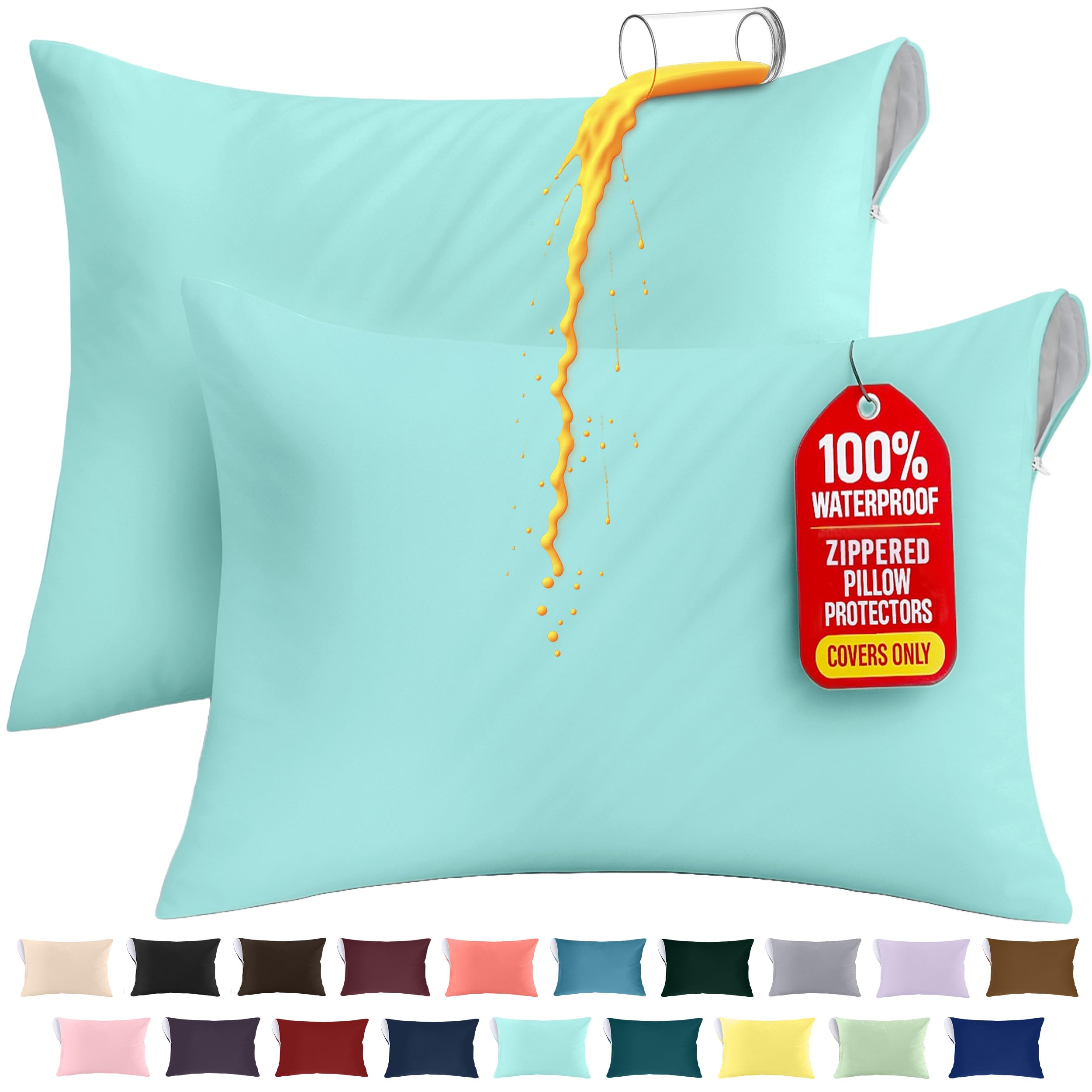 Utopia Bedding Premium 100% Waterproof Pillow Protectors with Zipper Standard Size (Set of 2), Bed Bug and Dust Mite Proof Zippered Pillow Covers, Pillow Encasement Cases, Spa Blue
