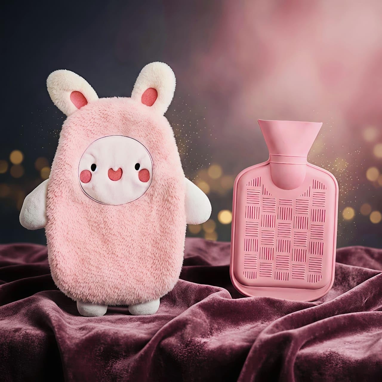 TGOPIT Hot Water Bottle with Soft Cover 500 ML Winter Rubber Hot Water Bag for Pain Relief, Neck and Shoulders, Foot Warmer, Menstrual Cramps Electric Hot Water Bag Hot and Cold Therapy (Pink)