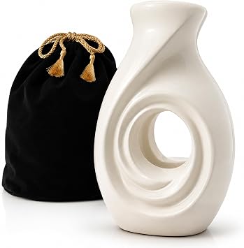New Horizons White Large Adult Cremation Urn for Human Ashes Sculptural Memorial Urn with Built-in Candle Ledge for Men & Women