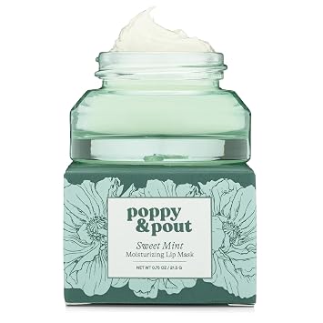 Poppy & Pout Sweet Mint Overnight Lip Mask Refreshing Lip Treatment with Shea Butter & Beeswax Cruelty Free, Recyclable Glass Jar 0.65 oz