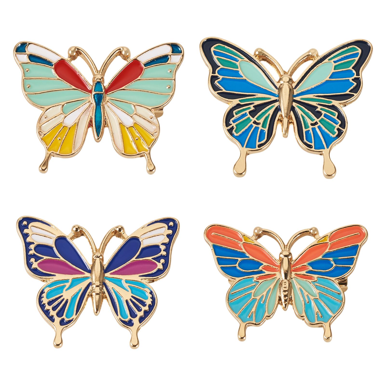 Cheriswelry 4Pcs Butterfly Enamel Pins for Backpack Enamel Lapel Pins Bulk 28.5x34mm for Summer Decoration Jacket Hat Clothes Bags Shoes Accessories